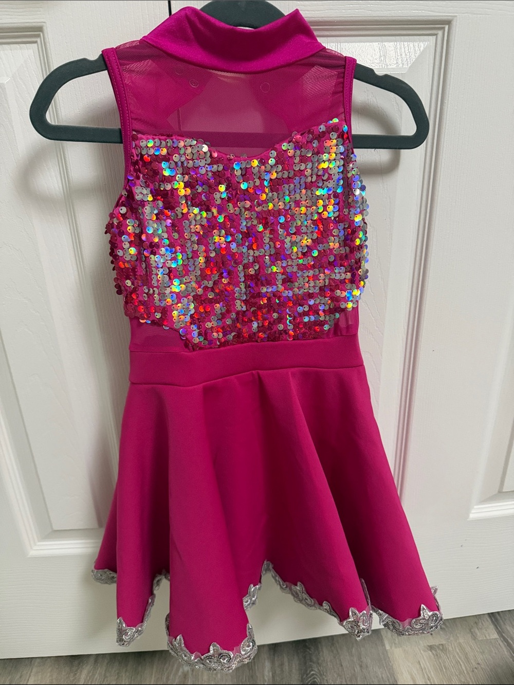 Girls Sequin Skater Costume Dress - Hot Pink